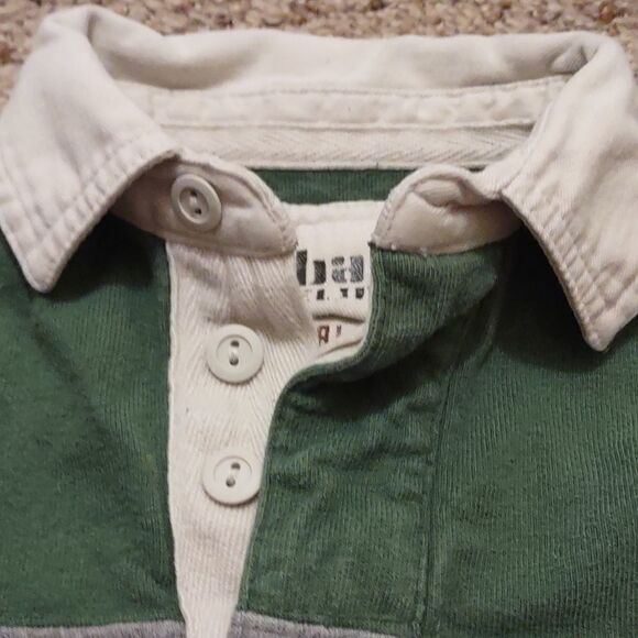 Urban Pipeline Boy's S green gray stripe‎ long sleeve collared pullover shirt - Picture 3 of 4